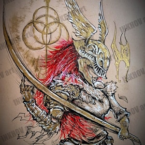 Elden Ring – Malenia, Miquellas Schwert // Elder-Ring-Ritter-Illustration, Videospiel-Fan-Kunst von FromSoftware Bloodborne, Sekiro