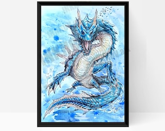 Impression plastifiée Monster Hunter Wilds, dessin de Lagiacrus, cadeau Monster Hunter Wilds, affiche Monster Hunter décorative