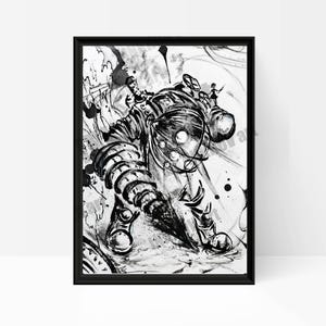 Bioshock Art laminated drawing gamer bioshock print Big Daddy art drawing gift Video game decoration poster ink decor bioshock wall art
