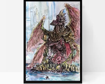 Elden Ring Poster Zeichnung Nokstella Soldat schwarz und weiß Tinte Kunst Elden Ring laminiert Künstler Druck Geschenk Elden Ring Kunst