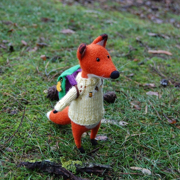 Gefilzte Fuchs mit Rucksack Geschenk für einen Reisenden Nadelgefilzte Tiere Skulptur Fuchs Gefilzte Figur Dekoratives Spielzeug Waldtiere Wolle