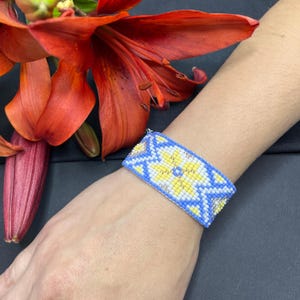 Bracelet in Ukrainian style made of handmade beads White bracelet in boho style Bracelet with  made of beads