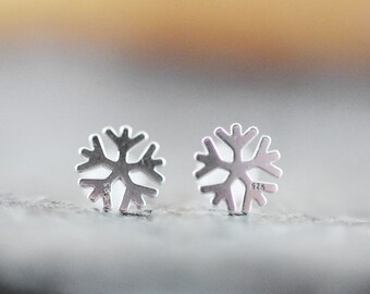May include: A pair of silver snowflake earrings. The earrings are small and delicate, and they have a simple, elegant design.