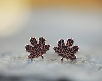 Rose gold plated stud earrings 18K "maple leaf"