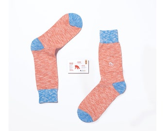 Orangutan organic cotton, eco friendly, orange and blue animal socks