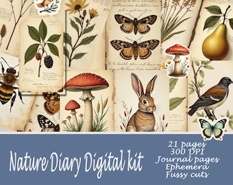 Vintage Botanical Junk Journal Kit: Printable Nature Diary Ephemera (Digital Download)