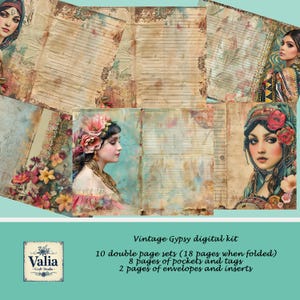Kit de diario basura gitano vintage - Kit digital gitano con flores bohemias, efímeras imprimibles vintage, descarga instantánea