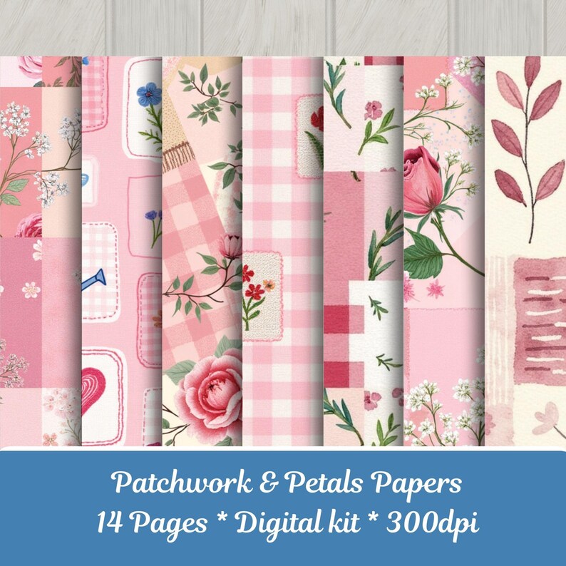 Patchwork & Petals Digital Paper Pack | Pink Floral Scrapbook Papers ...