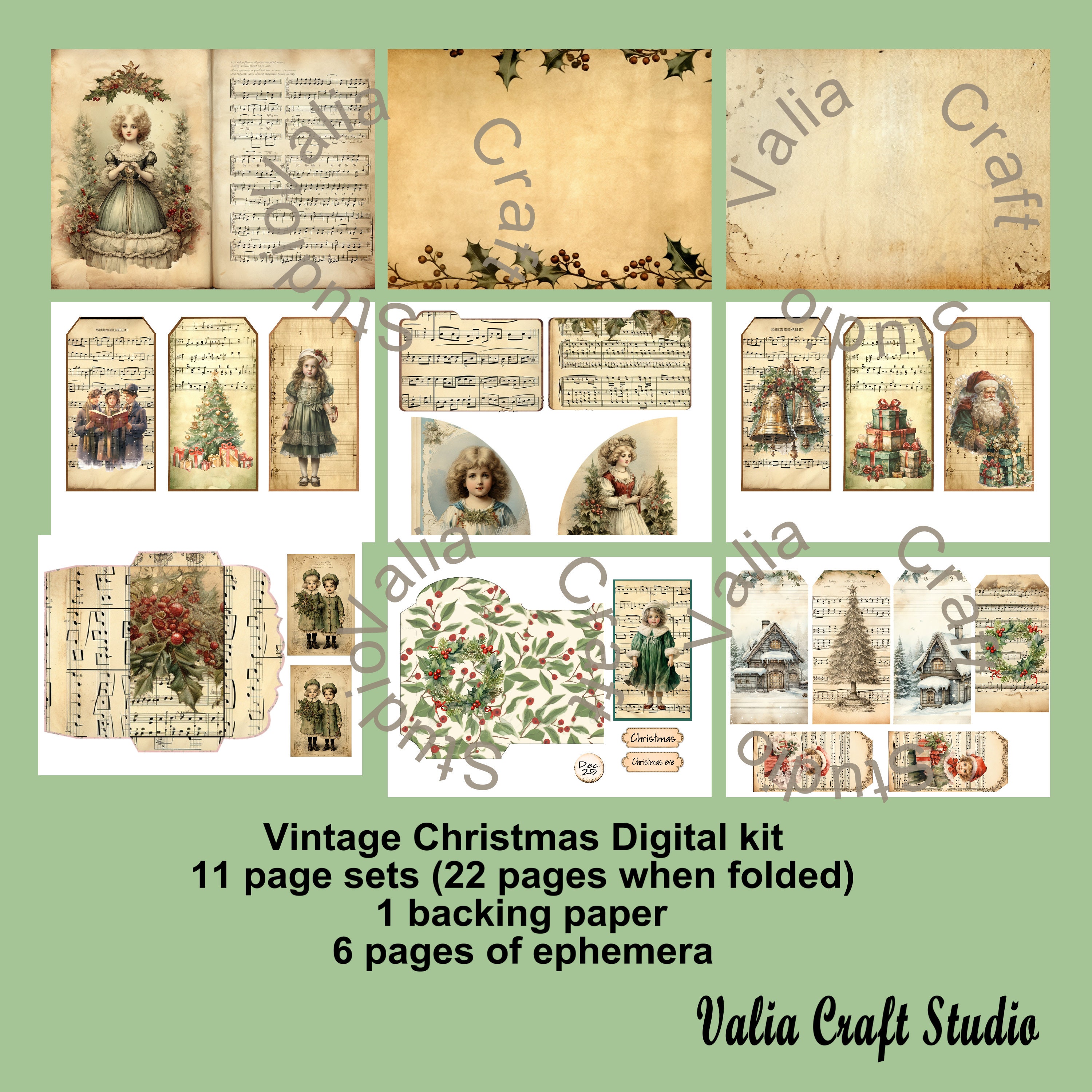 Digital Kit, Vintage Christmas Junk Journal Kit, Printable, Journal Kit ...