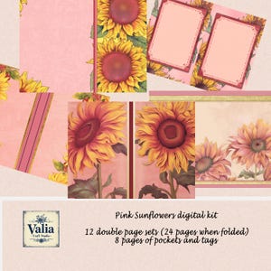 Pink Sunflowers Junk Journal kit-  Printable ephemera sunflowers Digital kit Instant download Pink Sunflowers motivational cards inspiration