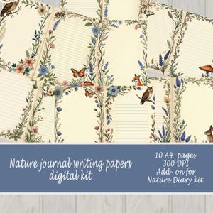 Carta da scrivere per diario naturalistico – Kit di diario stampabile con pagine a righe e non a righe, carta da lettere digitale con fiori e farfalle