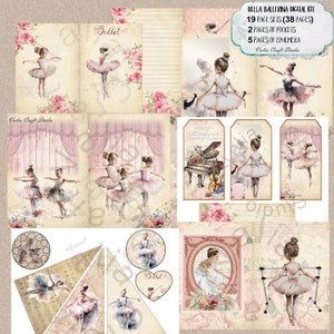 Digital kit, Bella Ballerina digital Kit, Printable, Instant download, Junk journal kit, pink ballerinas, Valia Craft Studio