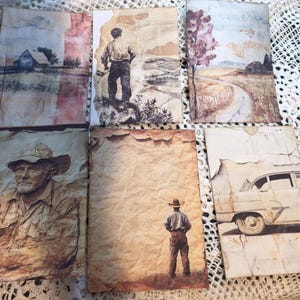 Toppers de fazendeiro vintage. Entrega GRÁTIS, Conjunto 2. 18 cartões por conjunto. Imagem de capa de diário. Toppers de cartão. Cartões de diário, fazendeiro vintage, cavalos