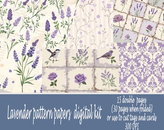 Papier journal lavande : kit floral pour scrapbooking (téléchargement numérique)