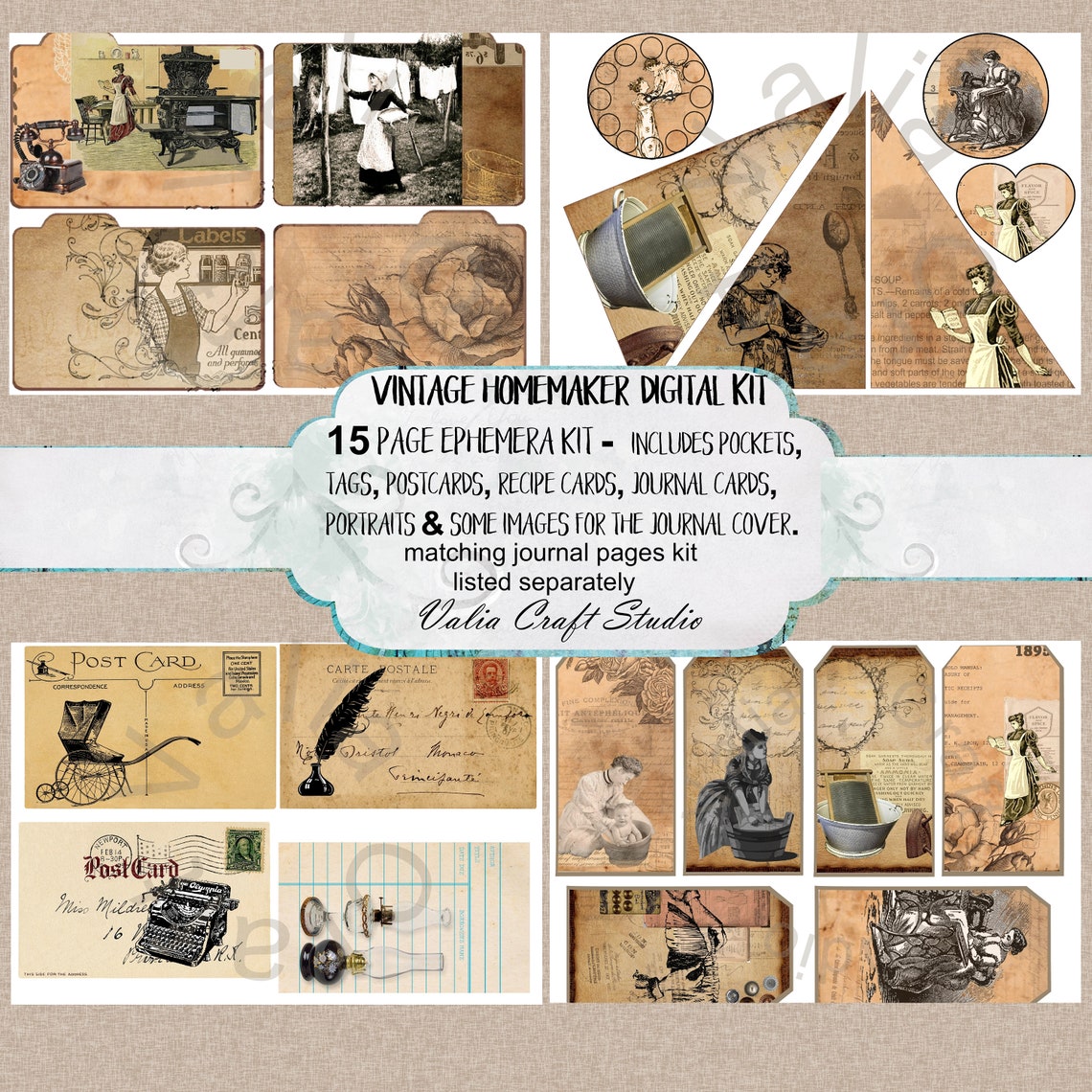 Junk Journal Ephemera Kit, Vintage Homemakers Digital Kit, Printable ...