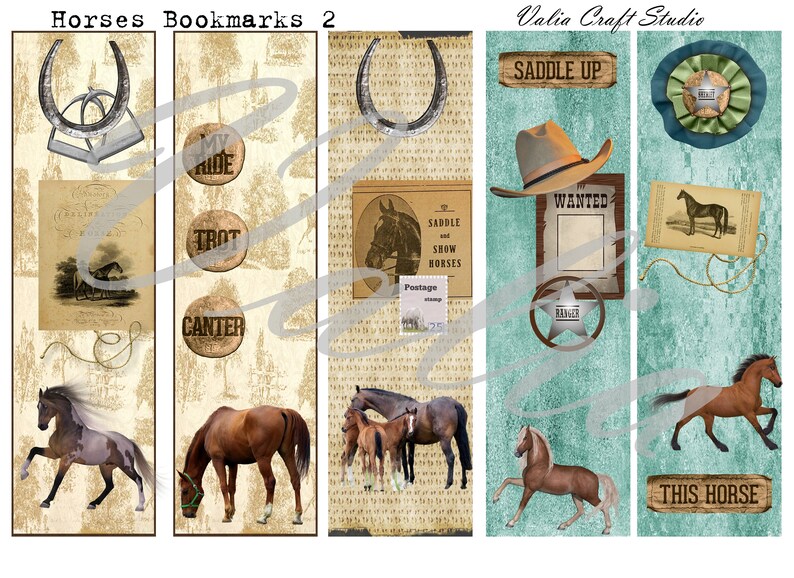 horses bookmarks 2 digital file printable instant download