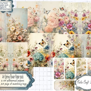 Spring flowers digital kit- Printable Ephemera and papers Instant download Spring flowers junk journal kit butterflies and wildflowers