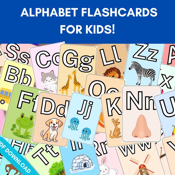 Printable Alphabet Flash Cards for Toddlers - Kindergarten - Preschool - Educational Learning Materials - Instant Download