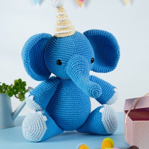 Bernie the Birthday Elephant crochet, amigurumi elephant, soft toy pattern, stuffed elephant, crochet doll pattern, amigurumi pattern
