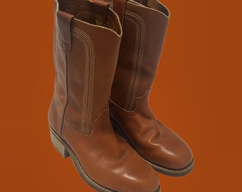 Botas de trabajo de cuero vintage de los 70 para hombre talla 8/mujer talla 10