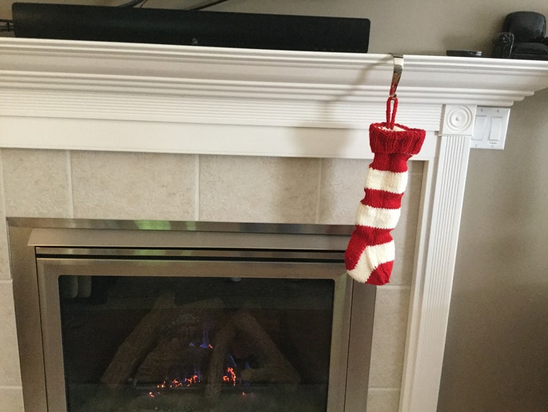 creme red gift handmade Handknit Christmas Stocking medium decor stripe
