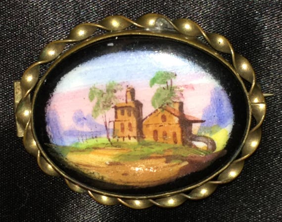Victorian Hand Painted Porcelain Enamel Landscape