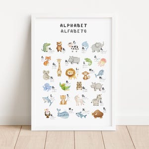 Zweisprachiges ABC Poster | Englisch Spanisch Alphabet | Kinderzimmer Wand Kunst Printable | Digitaler Download