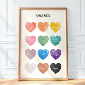 Spanish Colors Poster – Colores en Español – Printable Wall Art for Kids – Montessori Preschool Decor