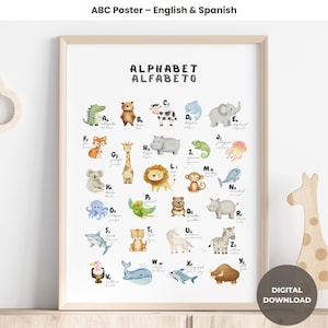 Bilingual ABC Poster English Spanish | Alphabet Wall Art for Kids | Educational Nursery Print | Digital Download Learning Decor