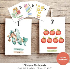 Bilingual Numbers Flashcards | English Spanish | Counting Cards Kids Printable