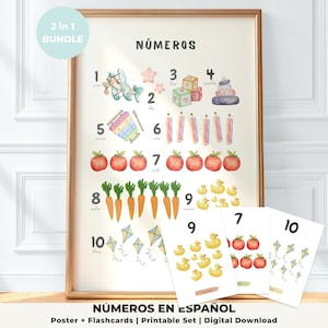 Spaanse cijfers poster en flashcards | Aquarel kinderen leren print | Digitale download
