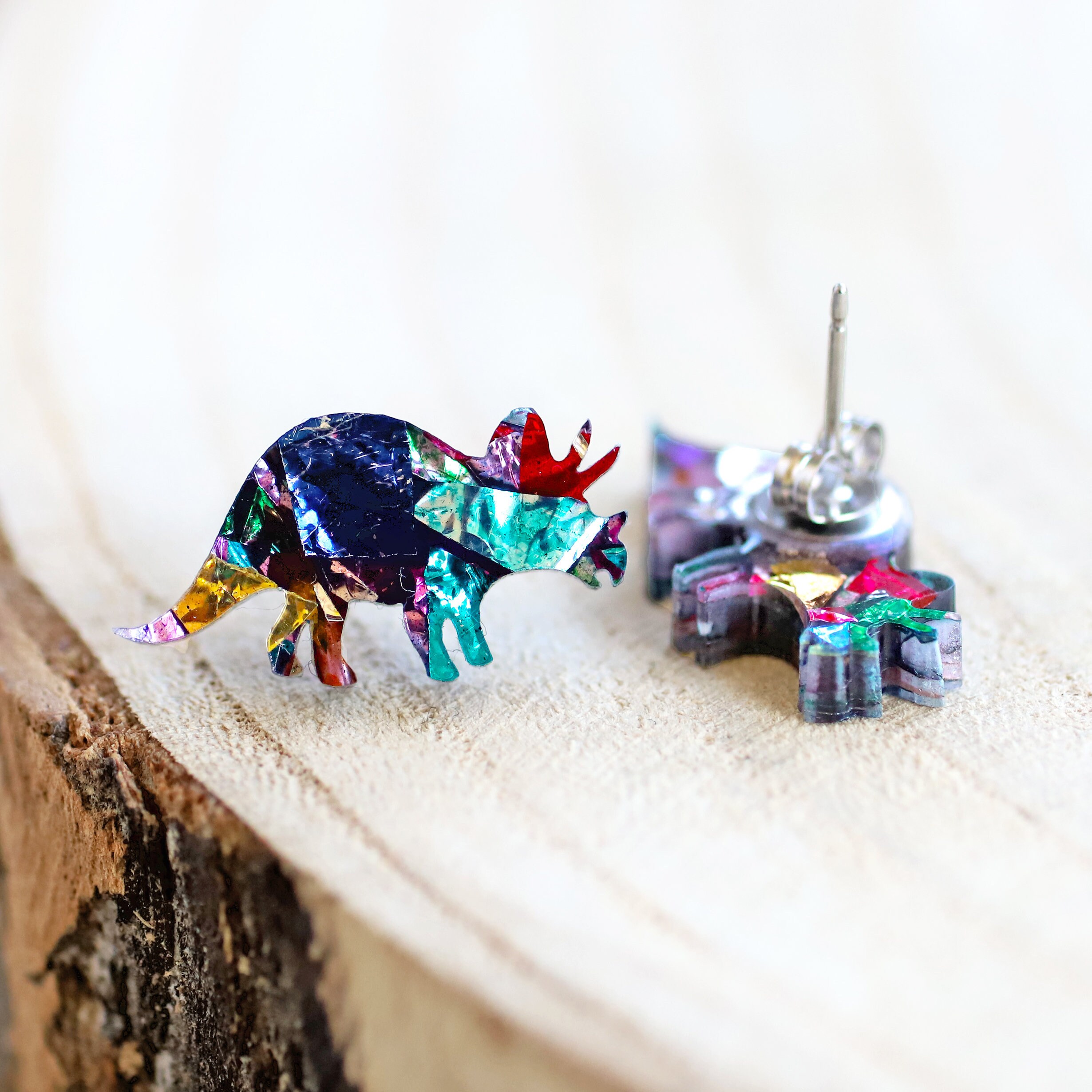 Colorful Triceratops Earrings • Triceratops Jewelry • Dinosaur Earrin…