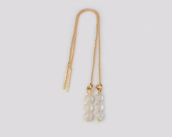 Kettenohrringe mit echten Mondsteinen Perlen aus 925 Silber vergoldet oder rosevergoldet, Braut Schmuck, nachhaltiger Schmuck, Geschenk Sie