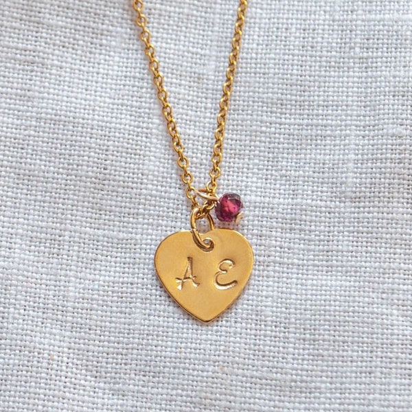 Personalizable Gold Filled 14K Initial Heart Necklace • Engraving Heart Plate Pearl Birthstone • Wedding Maid of Honor Birth Easter Gift