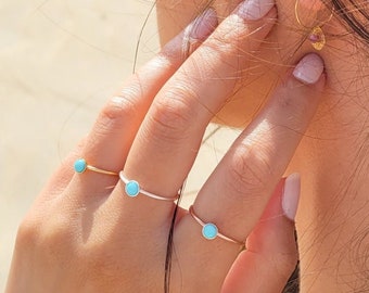 Turquoise 925 silver ring sustainable • real gemstone round rose gold • stacking ring adjustable • birthstone December jewelry gift for her