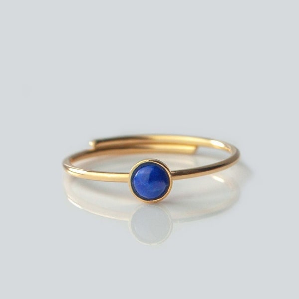 Lapis Lazuli 925 Silber Ring nachhaltig • echter Edelstein rund Rose Gold • Stapelring verstellbar • Geburtsstein September Schmuck Geschenk