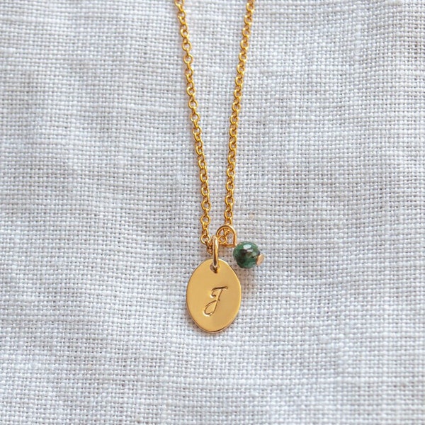 Personalizable Gold Filled 14K Engraving Necklace • Oval Initial Plate Necklace Pearl Birthstone Rose • Wedding Maid of Honor Birth Gift