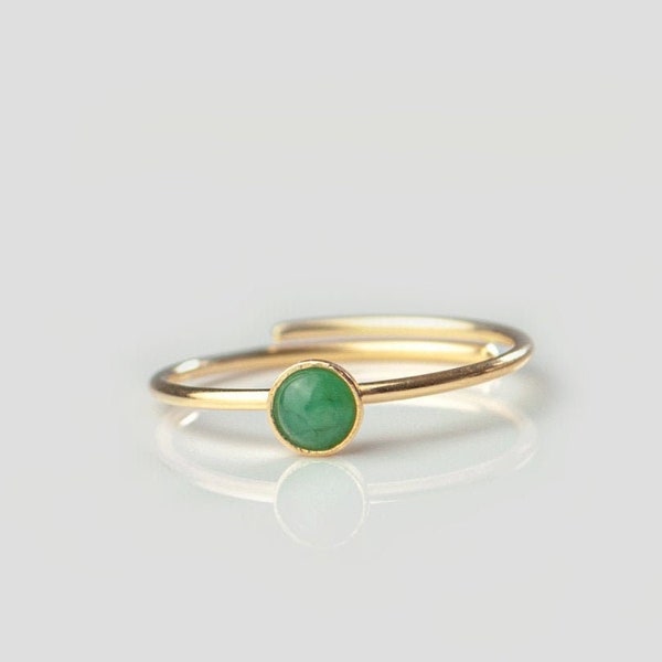Brazilian emerald 925 silver ring sustainable • real gemstone round rose gold • stacking ring adjustable • birthstone May gift