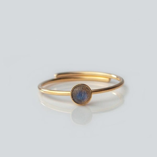Labradoriet 925 zilveren ring duurzaam • echte edelsteen rond rosé goud • stapelring verstelbaar • Paas-Moederdag sieraden cadeau voor haar