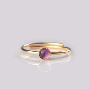 Amethyst 925 silver ring sustainable • real gemstone round rose gold • stacking ring adjustable • birthstone February jewelry gift for her