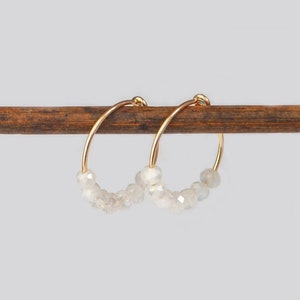 15 mm hoop earrings moonstone pearl earrings 925 silver • genuine gemstone 14k rose gold • birthstone hoop earrings • bridal jewelry wedding gift