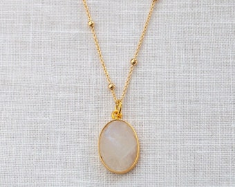 Sustainable 925 necklace with real moonstone pendant, necklace with oval pendant, June birthstone, bridal jewelry