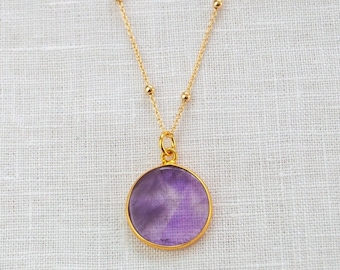 Sustainable 925 silver necklace with real amethyst pendant, necklace with round pendant, February birthstone