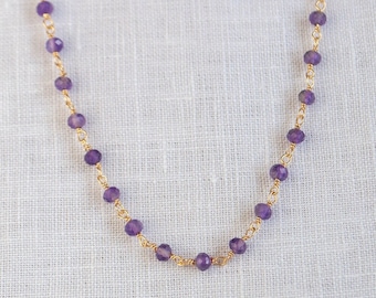 925 silver necklace with real amethyst beads, jewelry set chain & bracelet, February birthstone
