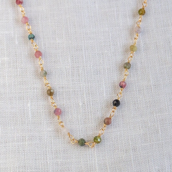 925 Silber Halskette mit echten Turmalin Perlen, Schmuckset Kette & Armband, Geburtsstein Oktober, Muttertag Geschenk Mama