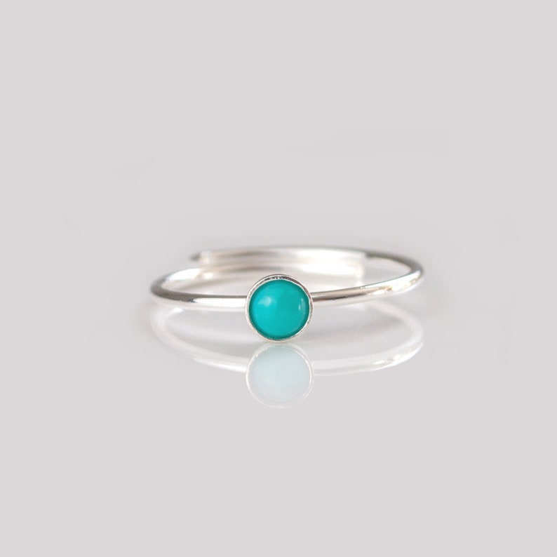 size adjustable ring gold plated or rose plated 925 sterling silver Stacking ring with real turquoise birthstone December