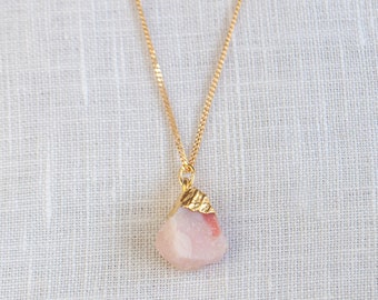 Sustainable 925 silver necklace with raw pink opal pendant, necklace with real gemstone, October birthstone