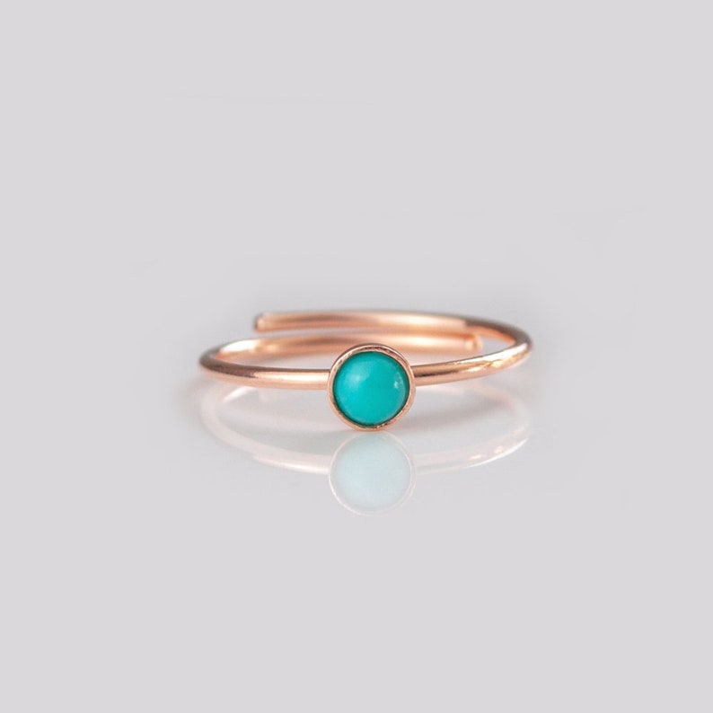 size adjustable ring gold plated or rose plated 925 sterling silver Stacking ring with real turquoise birthstone December