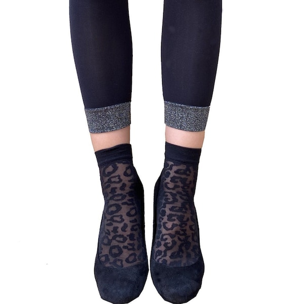 Black Ankle Socks Sheer Leopard for Women | Cute Fashion Socks