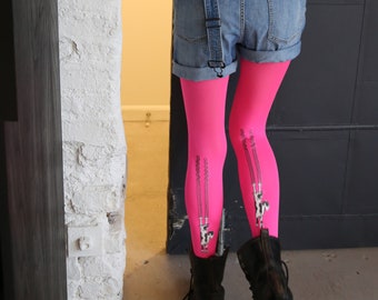 Pink Cat on Tights | Cute & fun Tights with cats on the back of the legs | Gift for her, perfect for cat person !